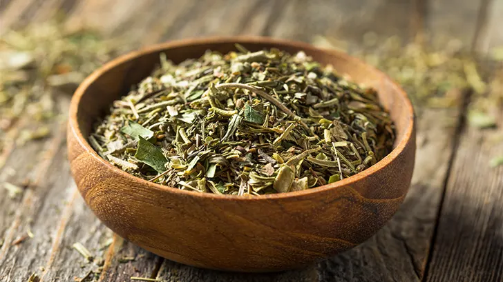 Close up view of dried herbes de provence.