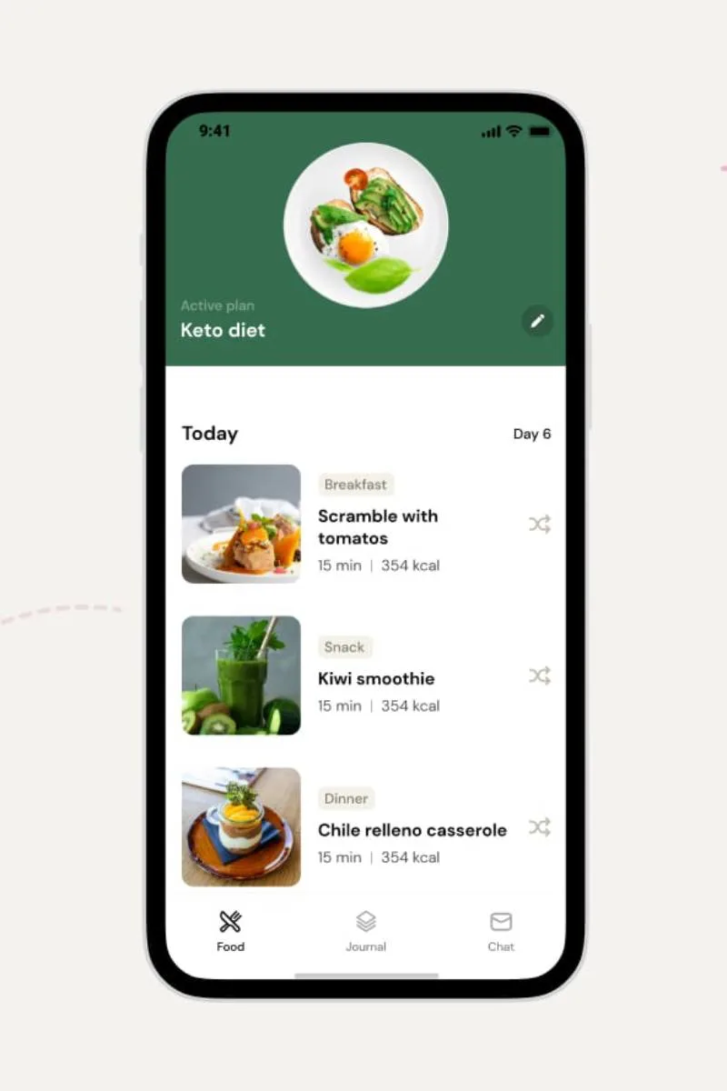 Screenshot of a meal planning app that can help you follow the 30-day Refresh Meal Plan and other diets.