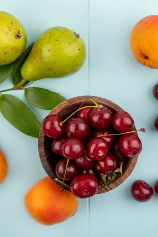 Fresh fruit on table. 