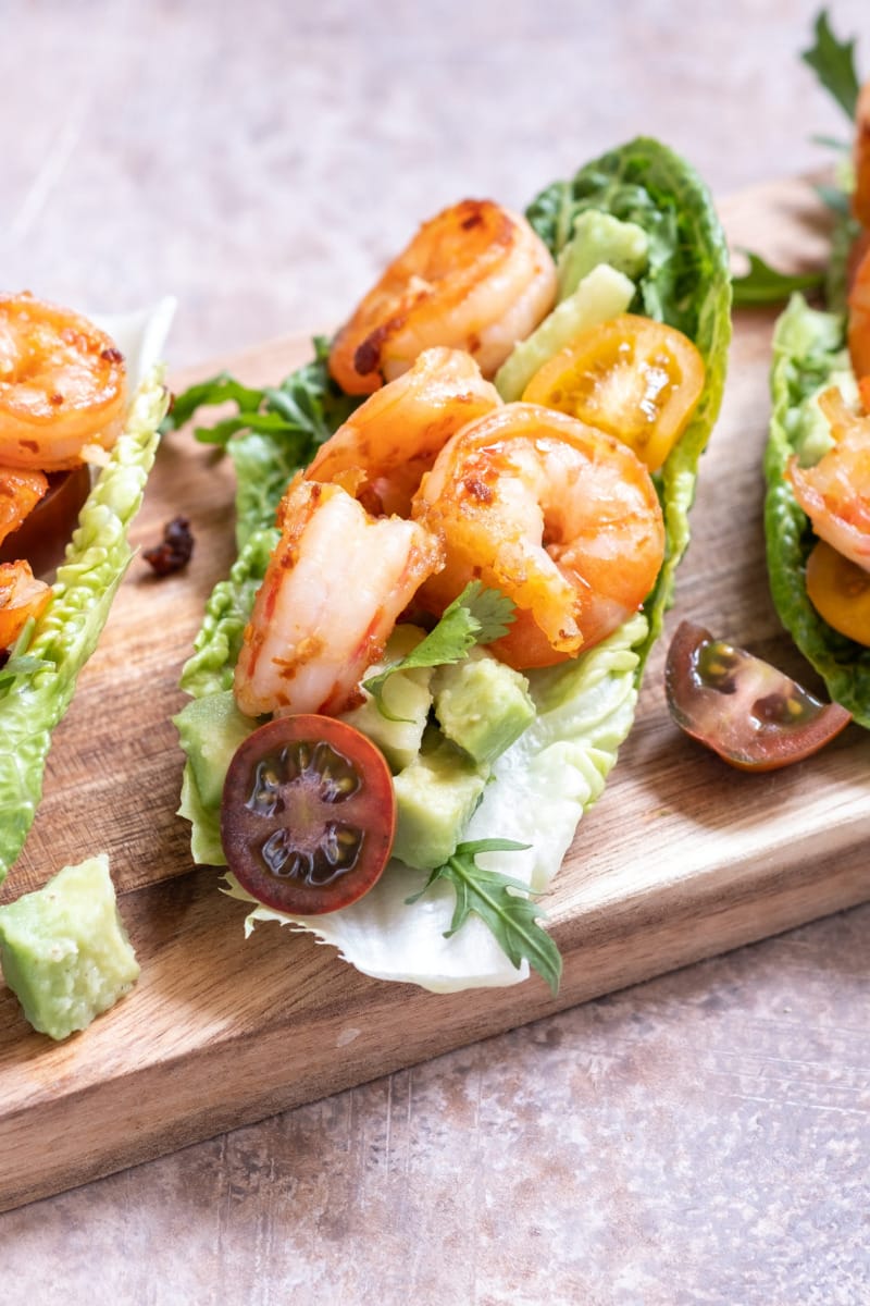 Shrimp lettuce tacos.