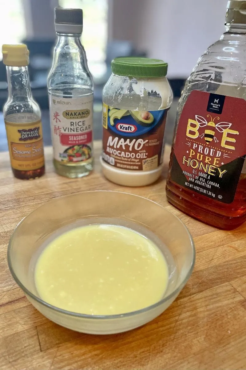 Ingredients for salad dressing that goes in Applebee's oriental chicken roll up recipe.