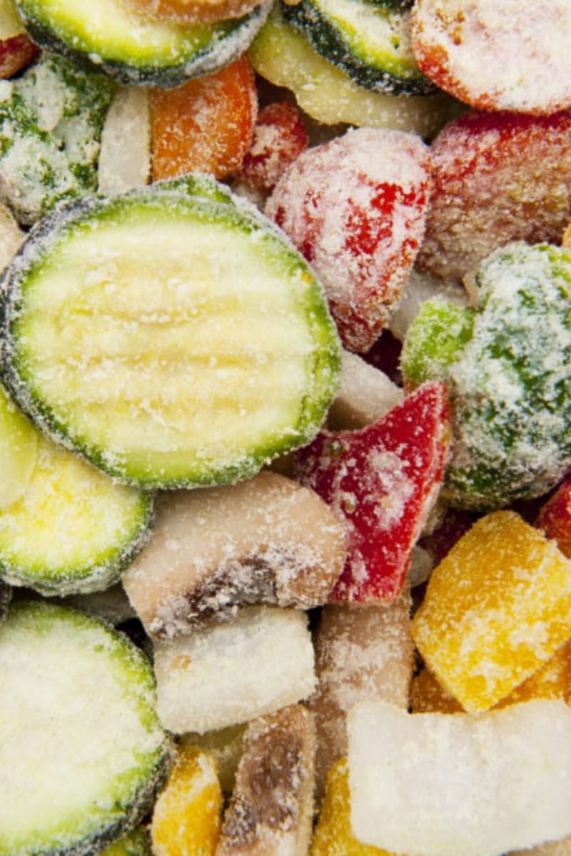 Vegetable pieces with frost. 