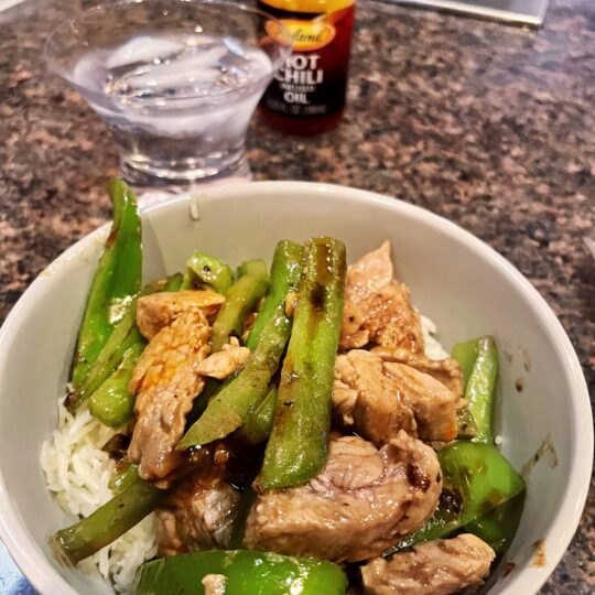 Pork and pepper stir fry.