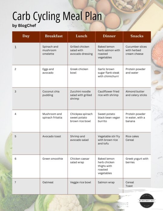 table of contents for carb cycling plan 