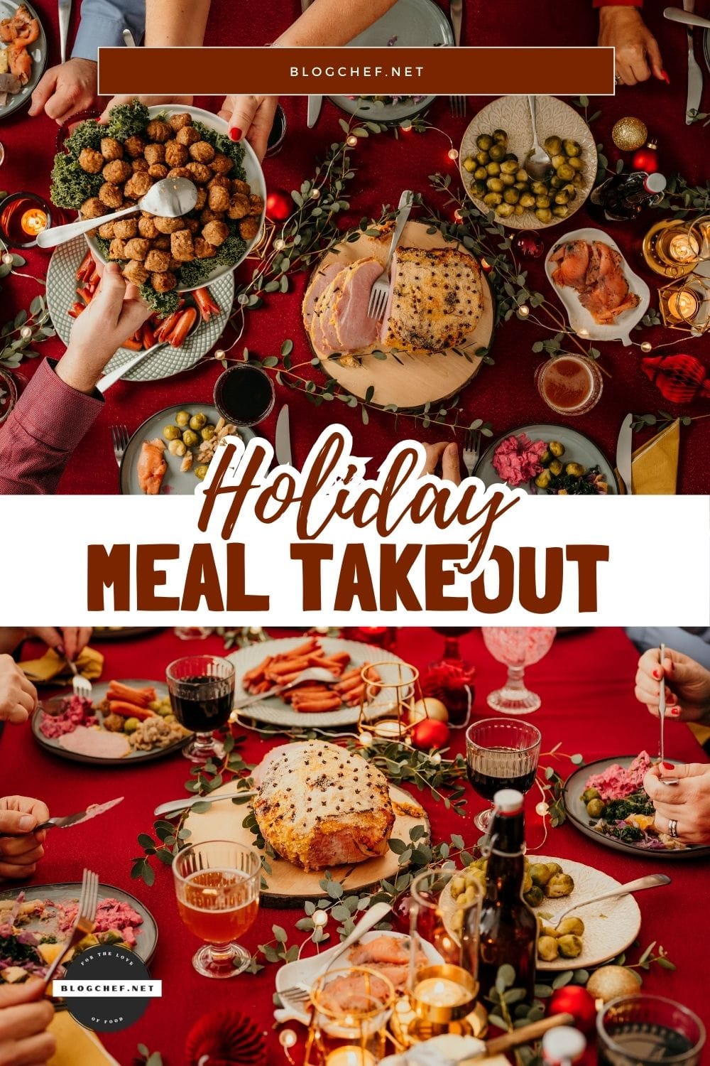 Holiday meal takeout food collage.