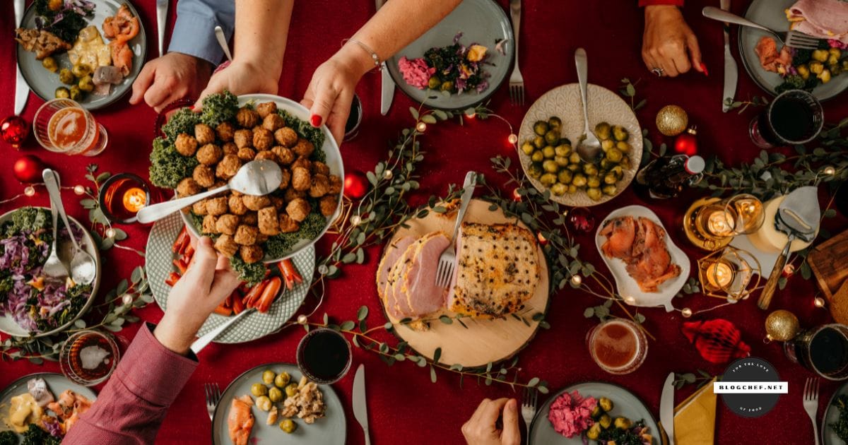 Holiday meal takeout food collage.