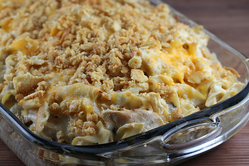 Baked chicken noodle casserole with crumb topping