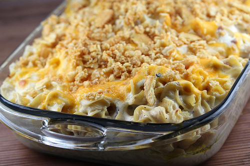 Baked chicken noodle casserole with crumb topping