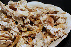 Plate of chopped cooked chicken breast