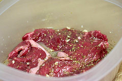 Marinated raw steak for fajita stuffed shells