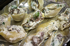 Fajita stuffed shells filled with beef, cheese, and peppers