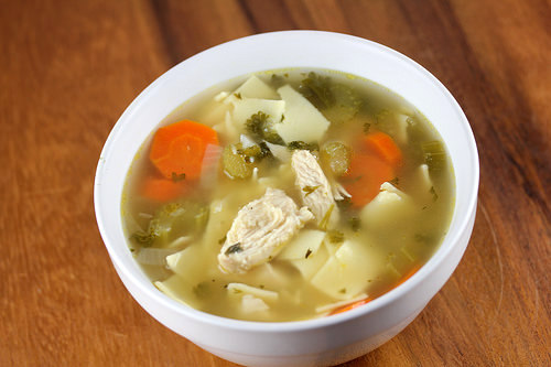 Chicken noodle soup with carrots celery and egg noodles