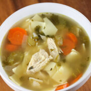 Chicken noodle soup with carrots celery and egg noodles