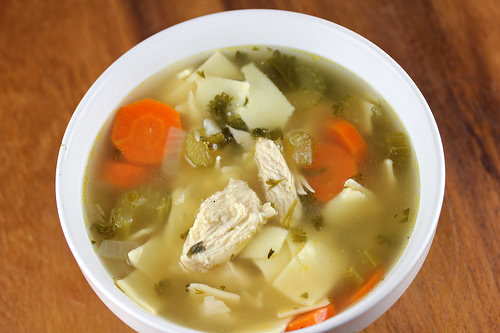 Chicken noodle soup with carrots celery and egg noodles
