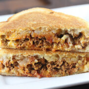 Chorizo grilled cheese sandwich with melted cheese on toasted bread