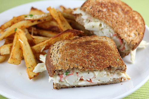 Crab grilled cheese sandwich with fries