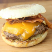 Irish-style burger with melted cheddar and crispy bacon