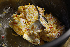 Cheese and pepper filling mixture in a bowl