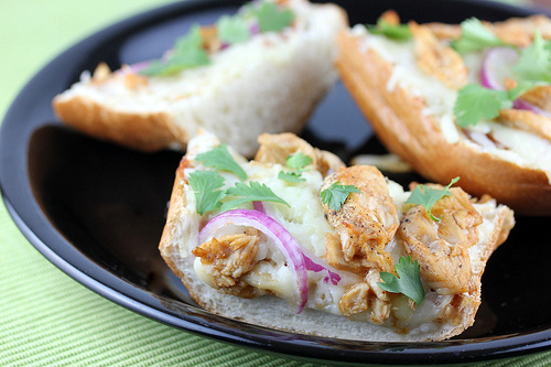 Sliced BBQ chicken flatbread pizza