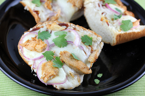 BBQ chicken flatbread with onions