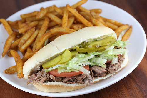 Beef po' boy with fries