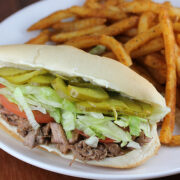 Plate of beef po' boy and fries