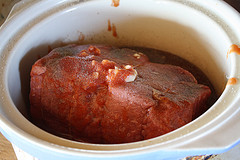 Seasoned beef roast in slow cooker