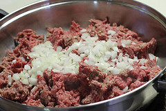 Ground beef and onions cooking