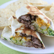 Grilled steak burrito with chips