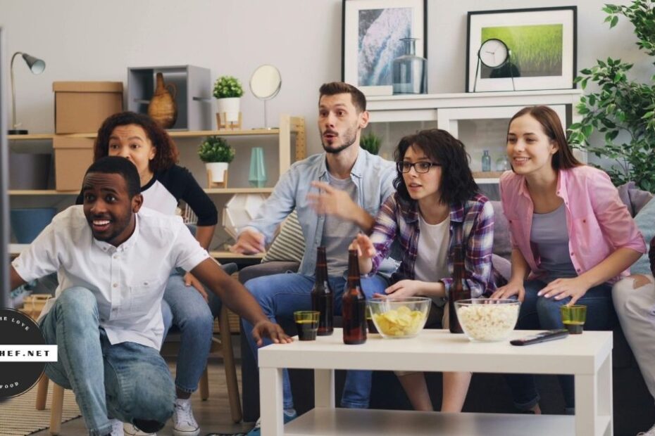 People watching TV during game-day party