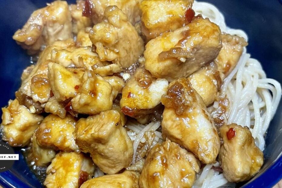 Homemade Chinese chicken with noodles in dish