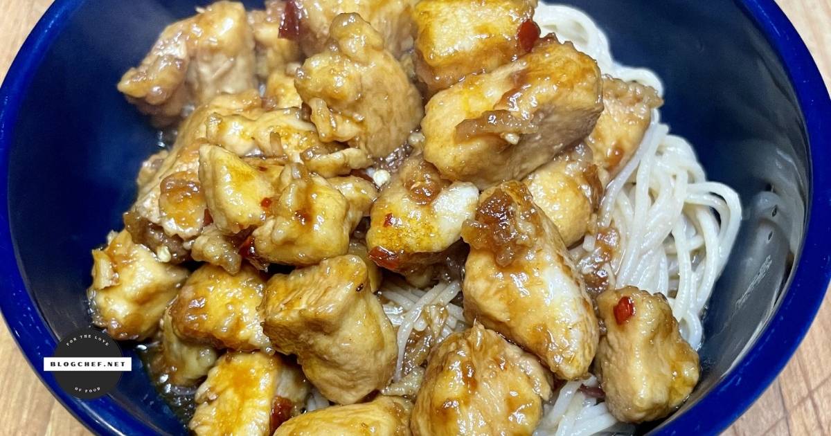 Homemade Chinese chicken with noodles in dish