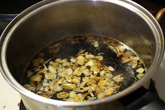 Garlic and soy mixture simmering in pot