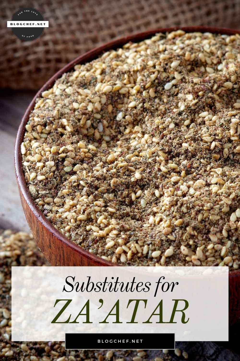 Bowl of za’atar spice blend with text overlay