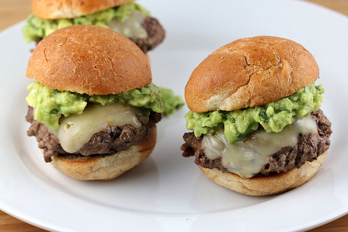 Beef sliders with melted cheese and guacamole