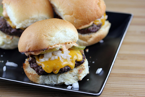 Cheeseburger slider with melted cheese and pickles