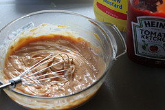 Homemade burger sauce in a mixing bowl