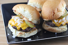 Cheeseburger sliders with pickles and onions