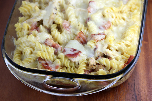 Creamy chicken bacon pasta casserole