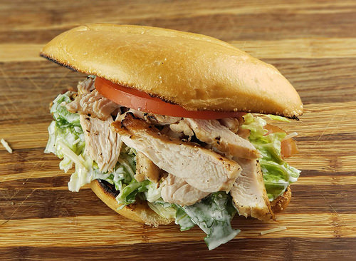 Grilled chicken caesar sandwich on bun