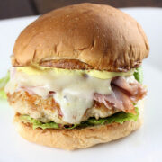 Chicken cordon bleu burger with melted cheese and ham