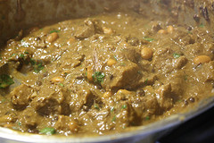 Simmering beef mixture for chimichanga filling