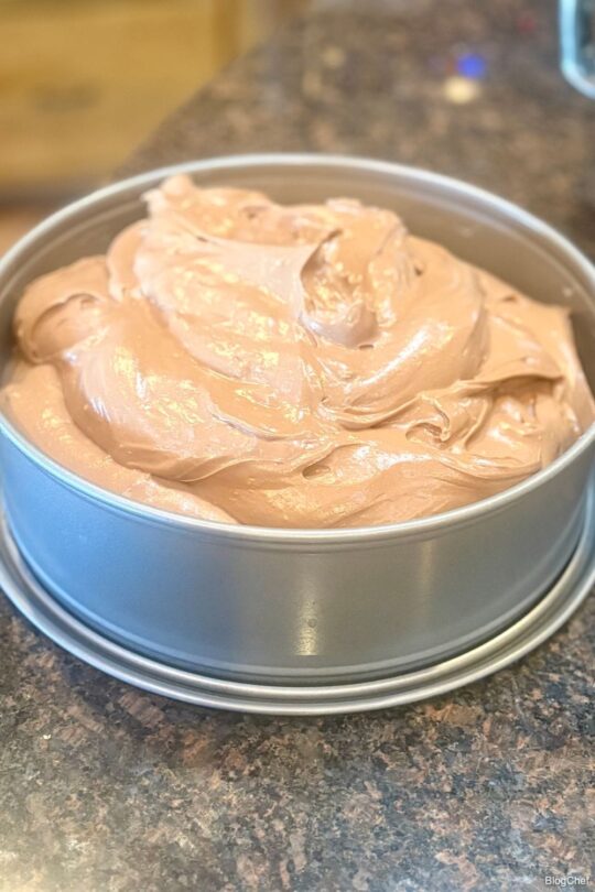 chocolate cheesecake filling in spring form pan 