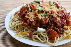Cowboy spaghetti loaded with meat sauce and cheese