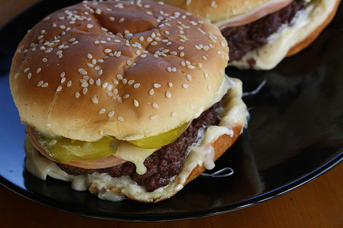 Cuban burger on sesame bun