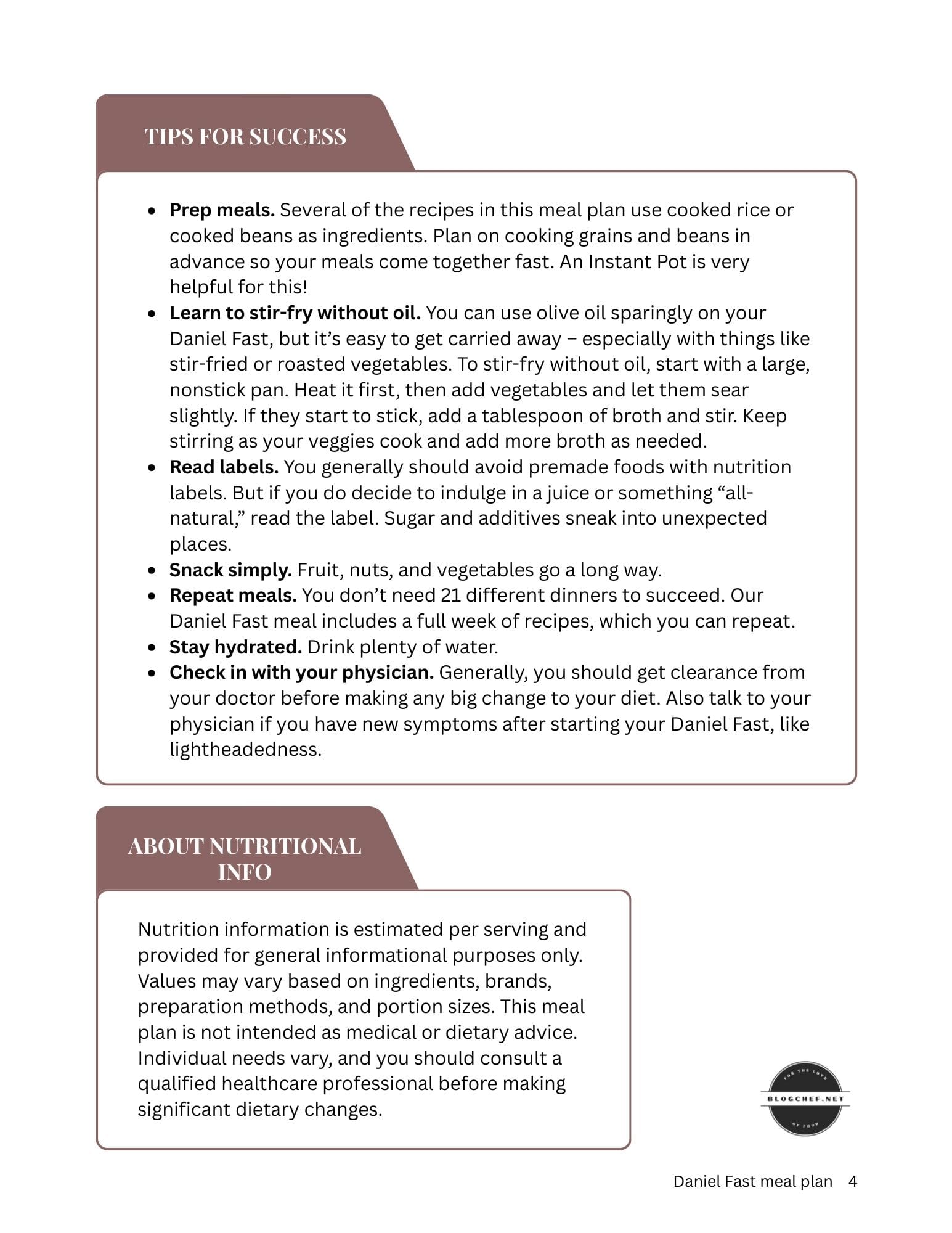 Daniel fast meal plan