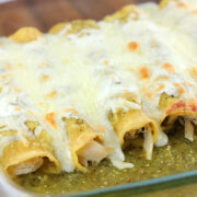 Green chicken enchiladas with melted cheese