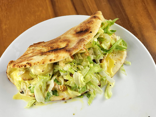 Honey mustard chicken flatbread with lettuce