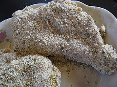 Chicken coated in breadcrumbs