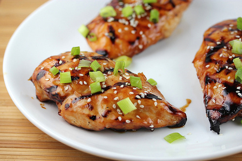 Asian grilled chicken topped with green onions